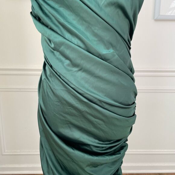 Fashion Nova When In Rome Rosette Satin Midi Dress Hunter Green L - Picture 3 of 8